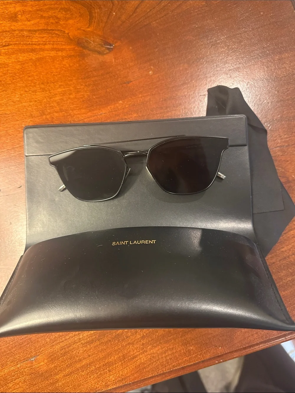 Saint Laurent Black Frame Sunglasses with Brown Lenses